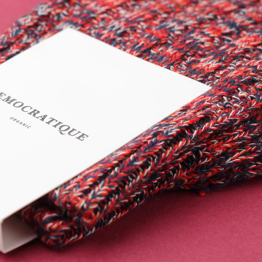 Democratique Socks Relax Schooner Knit Supermelange Organic Cotton Heavy Emerald / New Red / Okker Orange / Off White - Democratique Socks