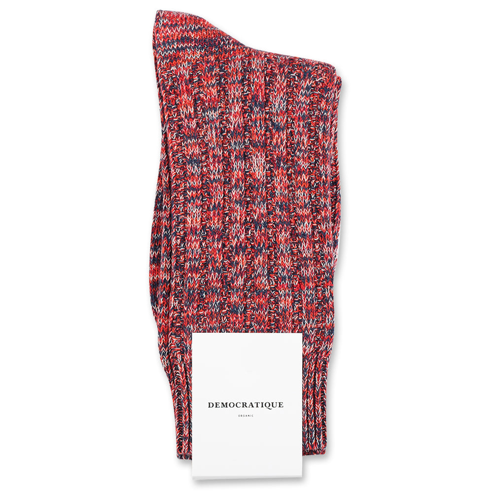 Democratique Socks Relax Schooner Knit Supermelange Organic Cotton Heavy Emerald / New Red / Okker Orange / Off White - Democratique Socks