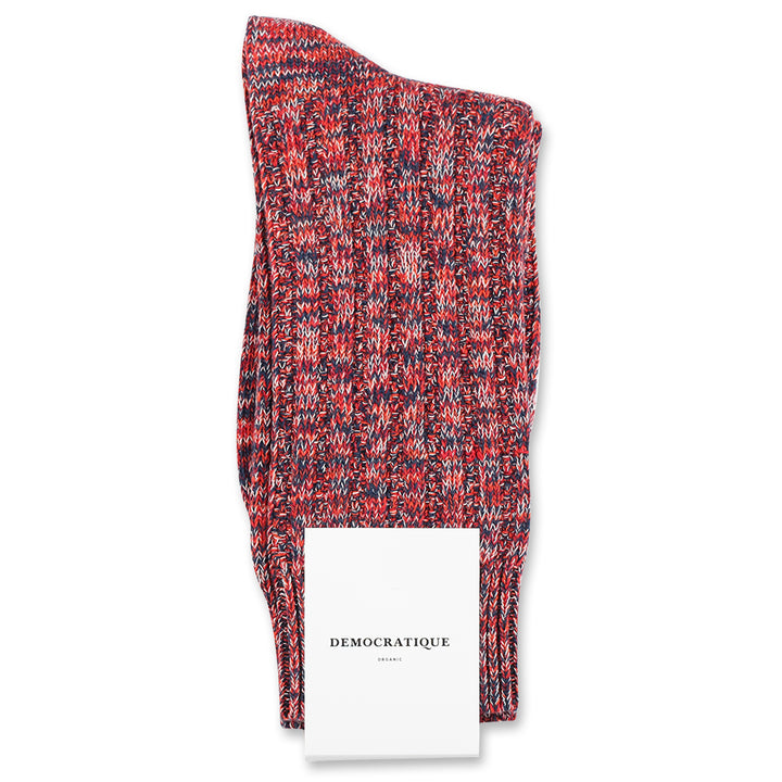 Democratique Socks Relax Schooner Knit Supermelange Organic Cotton Heavy Emerald / New Red / Okker Orange / Off White - Democratique Socks