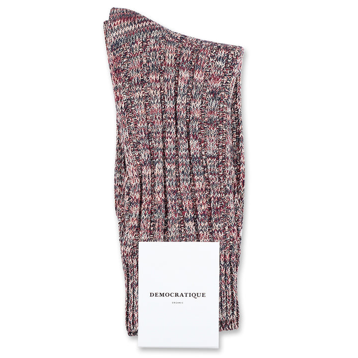Democratique Socks Relax Schooner Knit Supermelange Organic Cotton Navy / Red Wine / Army / Light Salmon / Off White - Democratique Socks