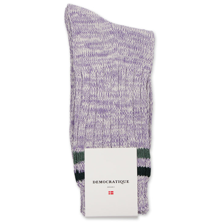 Democratique Socks Relax Heavy Rib Stripe Supermelange Off White / Clear Purple / Forrest Green / Soft Green - Democratique Socks