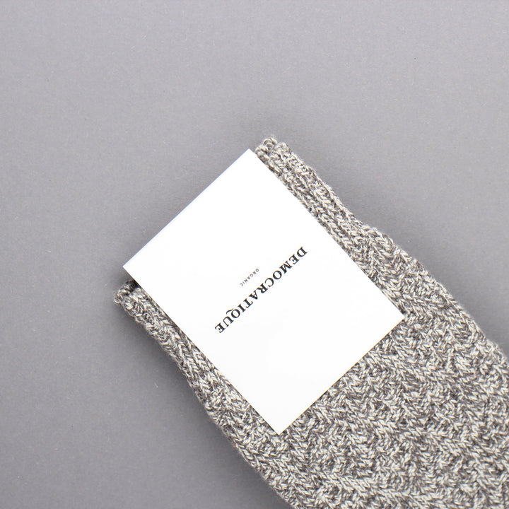 Democratique Socks Relax Rhombe Knit Organic Cotton Light Grey Melange - Off White - Democratique Socks