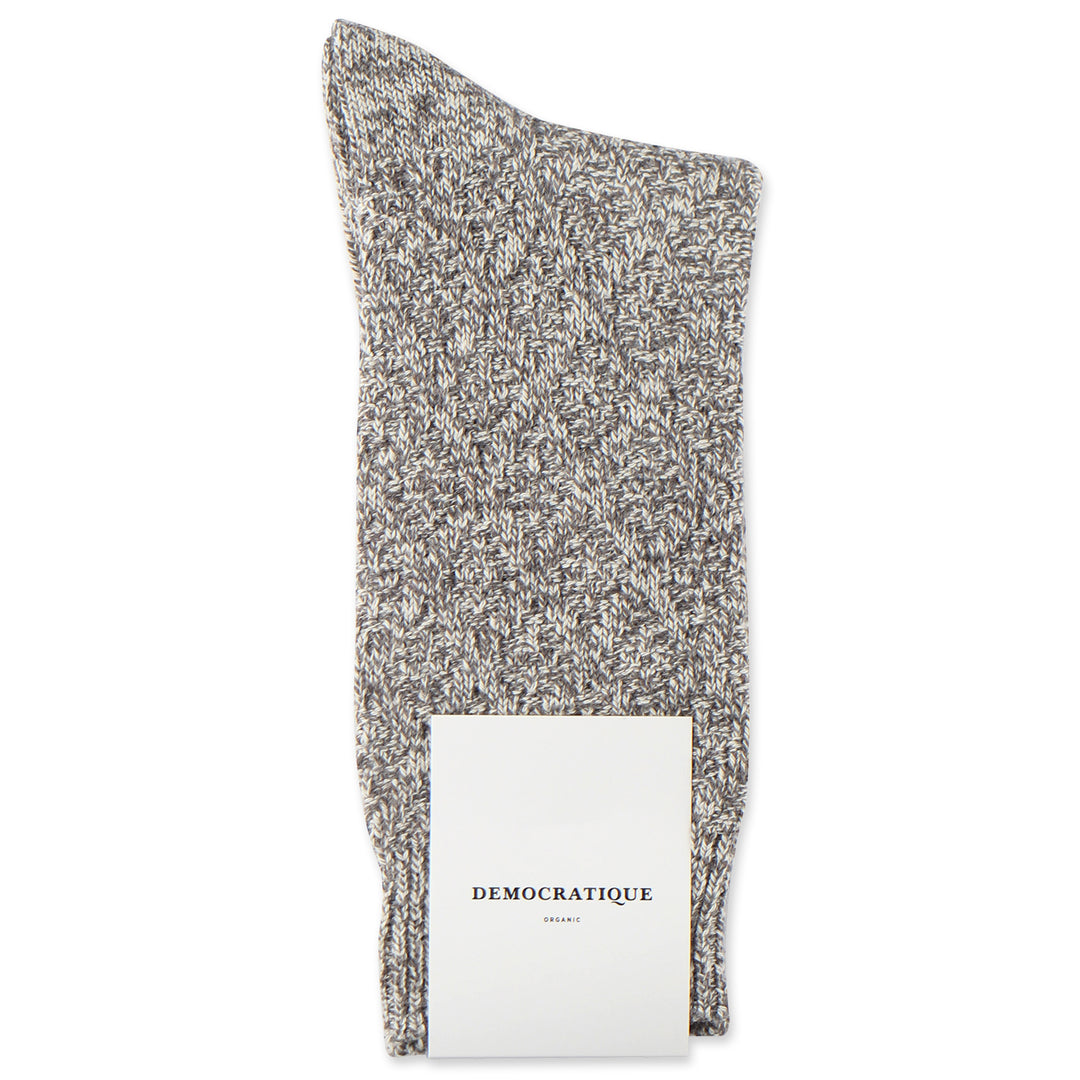 Democratique Socks Relax Rhombe Knit Organic Cotton Light Grey Melange - Off White - Democratique Socks