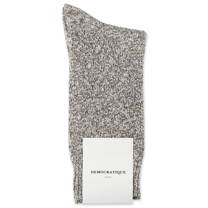 Democratique Socks Relax Rhombe Knit Organic Cotton Light Grey Melange - Off White - Democratique Socks