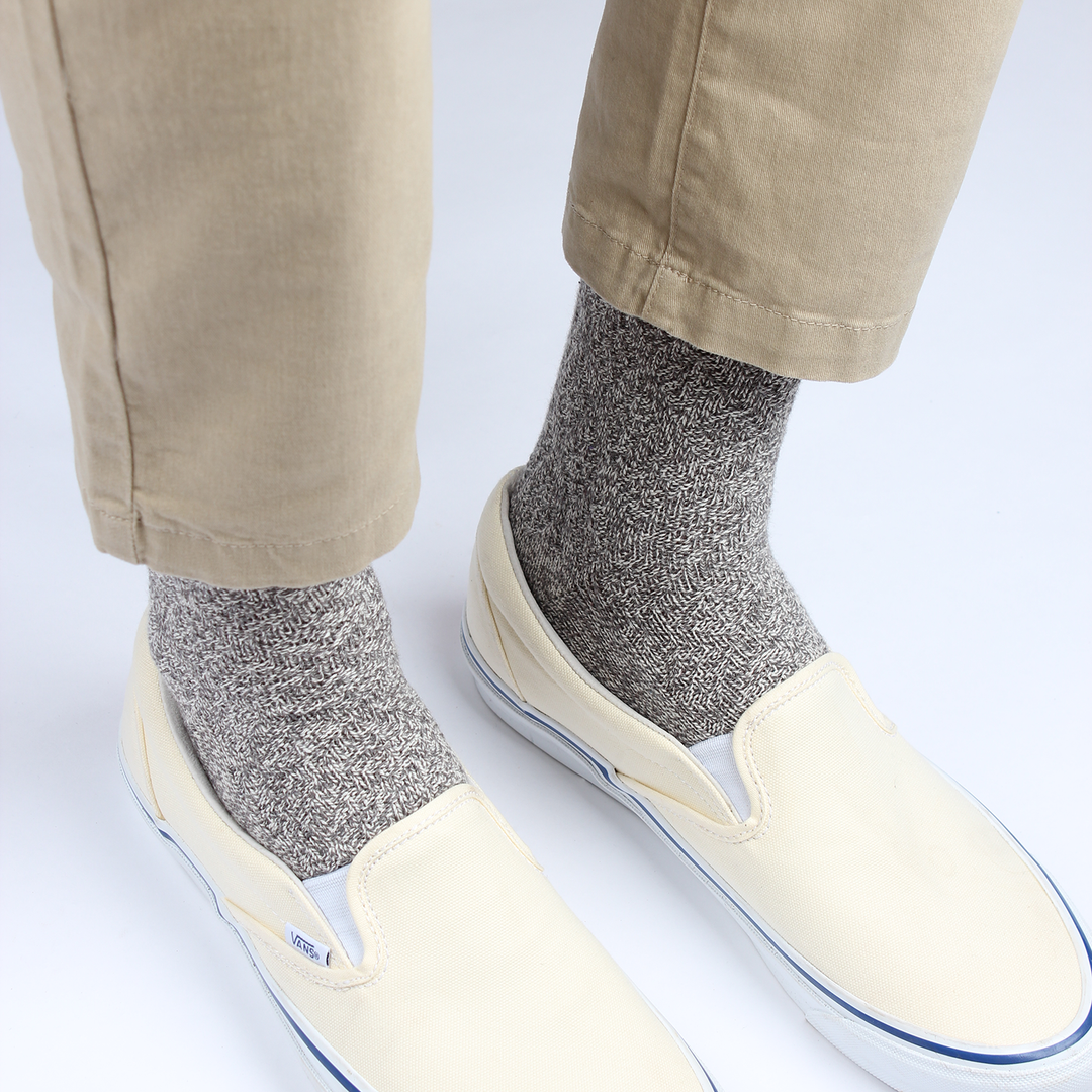 Democratique Socks Relax Rhombe Knit Organic Cotton Light Grey Melange - Off White - Democratique Socks