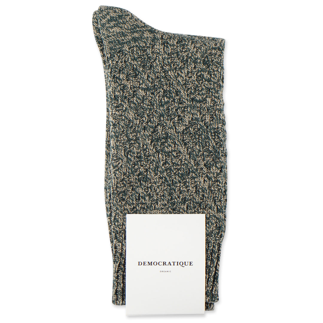 Democratique Socks Relax Rhombe Knit Organic Cotton Rough Sand - Forrest Green - Democratique Socks