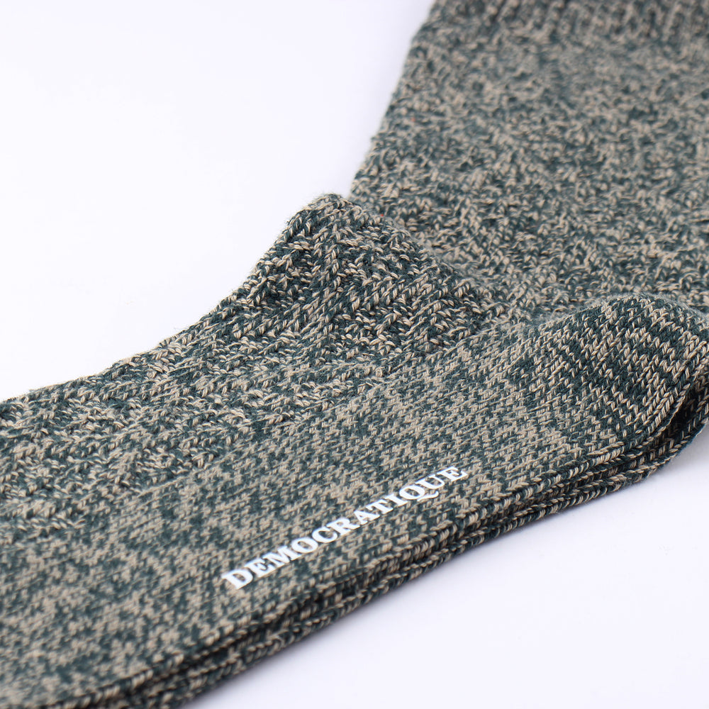 Democratique Socks Relax Rhombe Knit Organic Cotton Rough Sand - Forrest Green - Democratique Socks