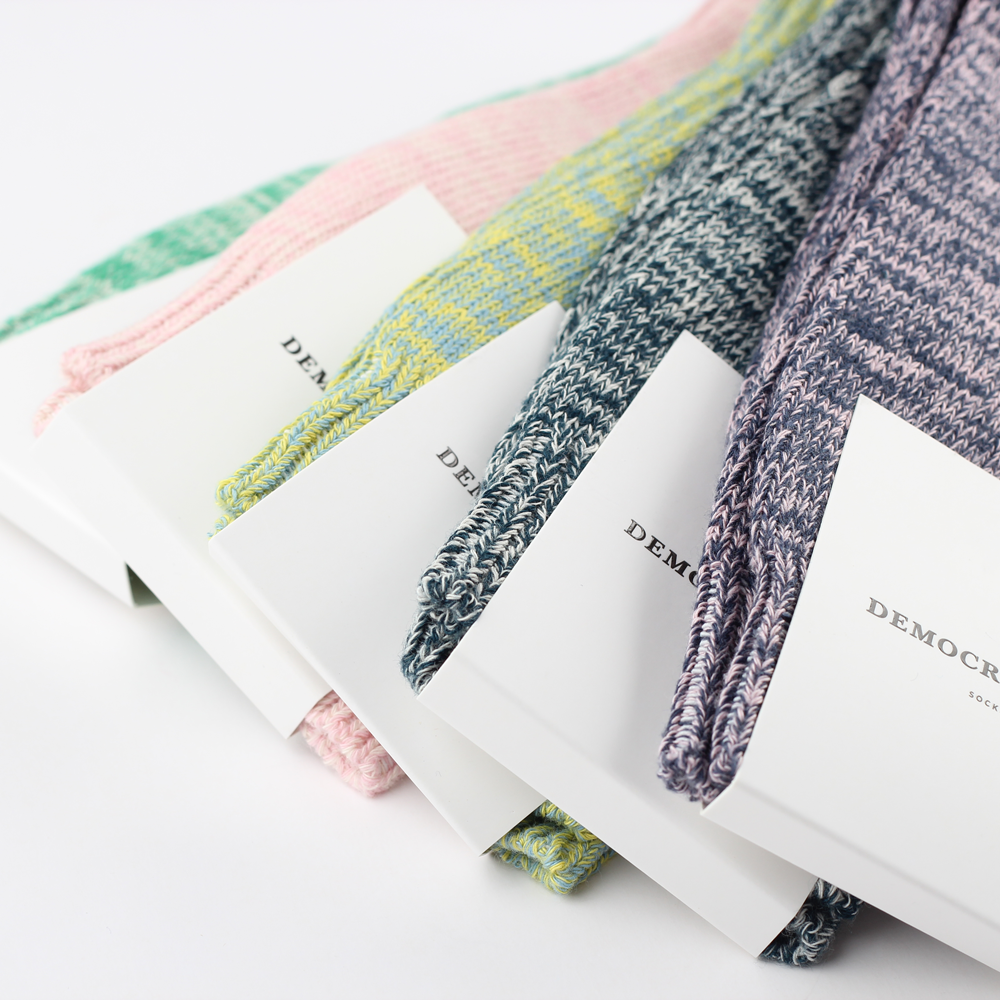 Democratique Socks Relax Chunky Flat Knit Supermelange Palm Springs Blue / Yellow Sun - Democratique Socks
