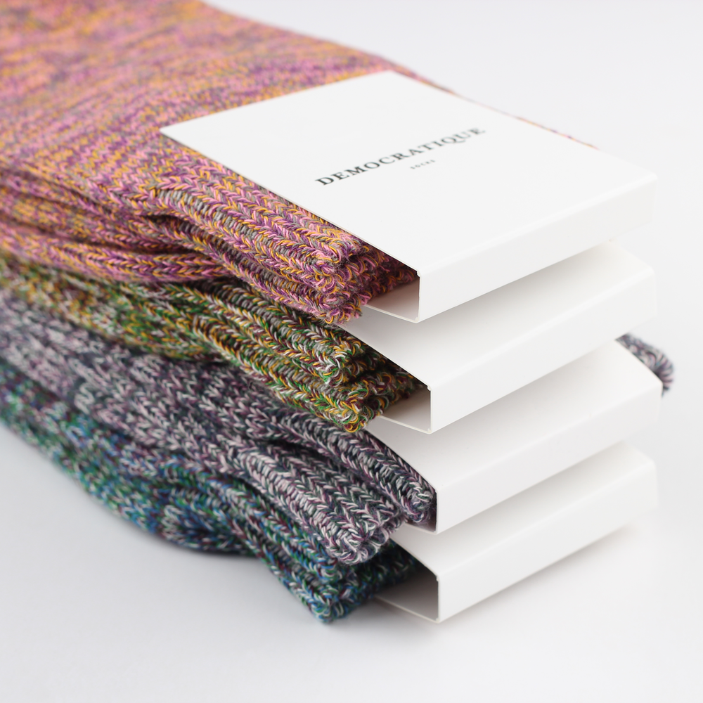 Democratique Socks Relax Chunky Flat Knit Supermelange Adams Blue / Dark Ocean Blue / Off White / Grass Green - Democratique Socks
