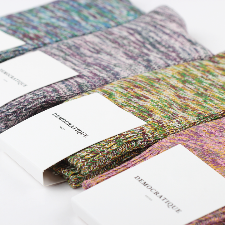 Democratique Socks Relax Chunky Flat Knit Supermelange Adams Blue / Dark Ocean Blue / Off White / Grass Green - Democratique Socks