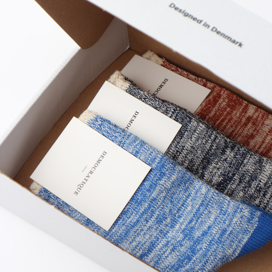 Democratique Socks Relax Twister Knit Supermelange Adams Blue / Off White - Democratique Socks