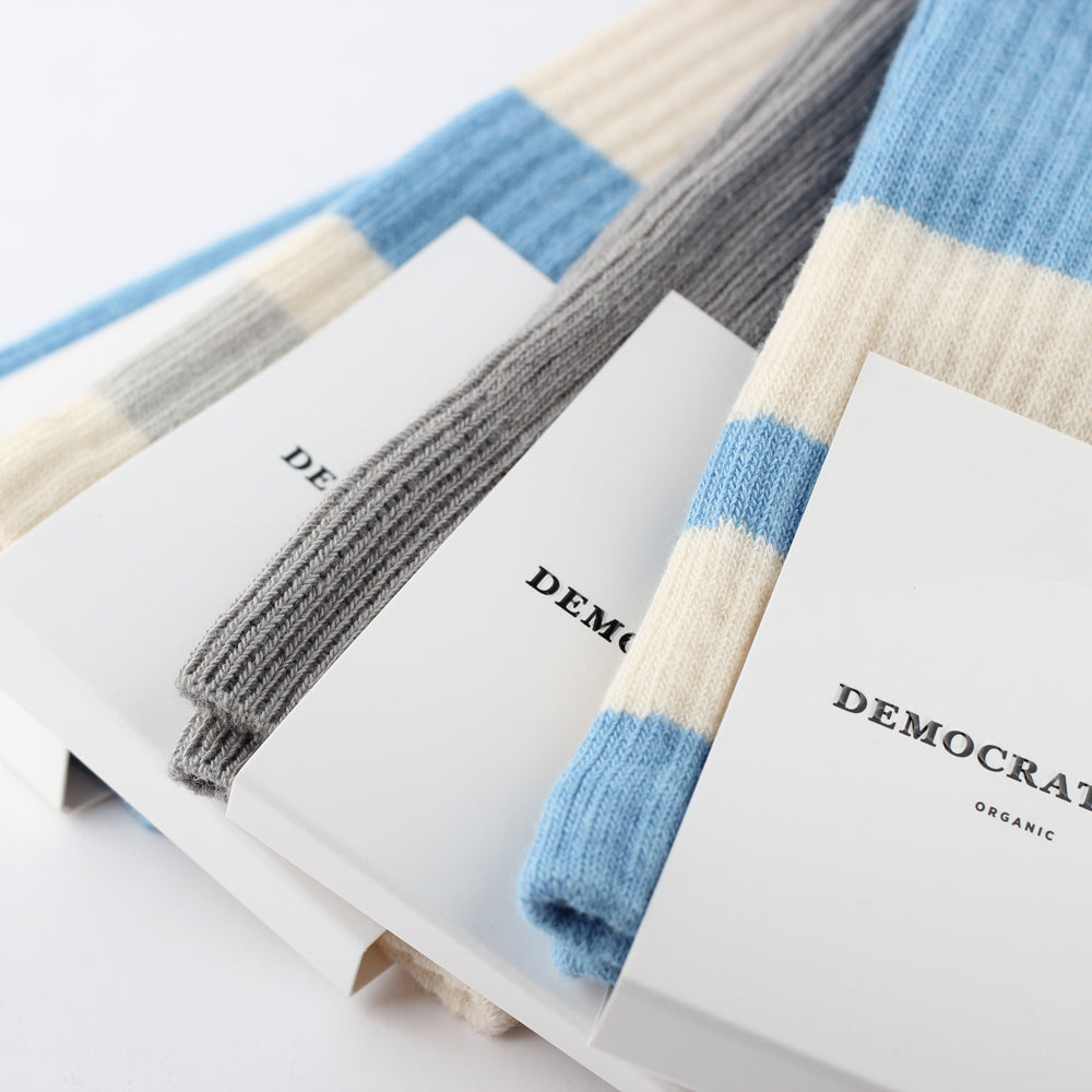 Athletique Classique Stripes Organic Cotton Palm Springs Blue / Off White - Democratique Socks