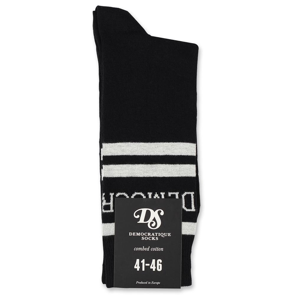 Democratique Socks Originals Long Stripes Logo Black / Broken White - Democratique Socks
