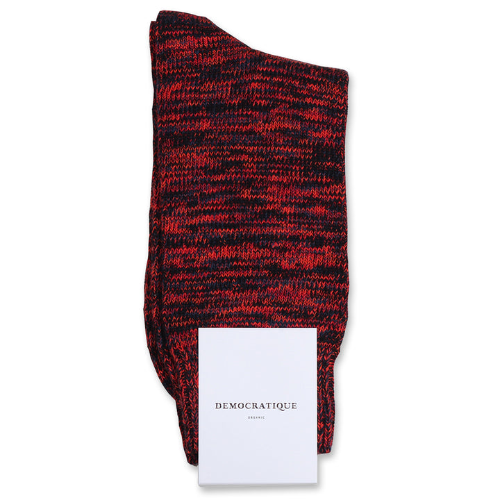 Democratique Socks Relax Chunky Flat Knit Supermelange Organic Cotton Black / Heavy Emerald / New Red / Okker Orange - Democratique Socks