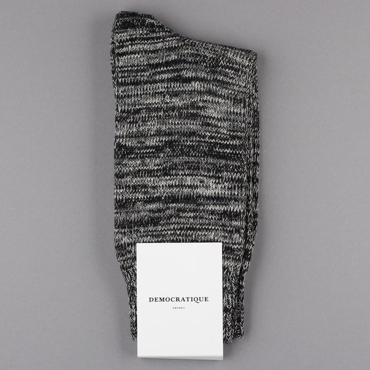 Democratique Socks Relax Chunky Flat Knit Supermelange Organic Cotton Black / Light Grey Melange / Off White / Charcoal Mel. - Democratique Socks