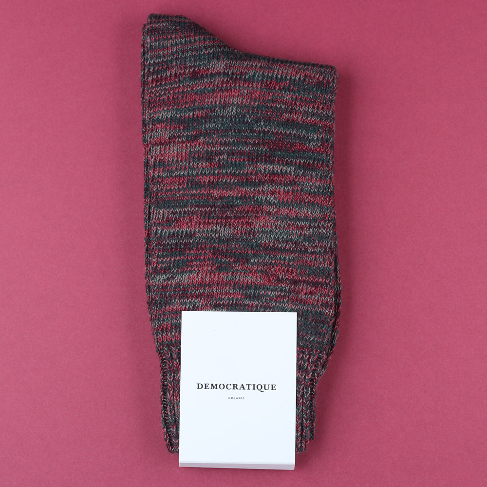 Democratique Socks Relax Chunky Flat Knit Supermelange Organic Cotton Forrest Green / Light Rosso / Heavy Rosso / Army - Democratique Socks