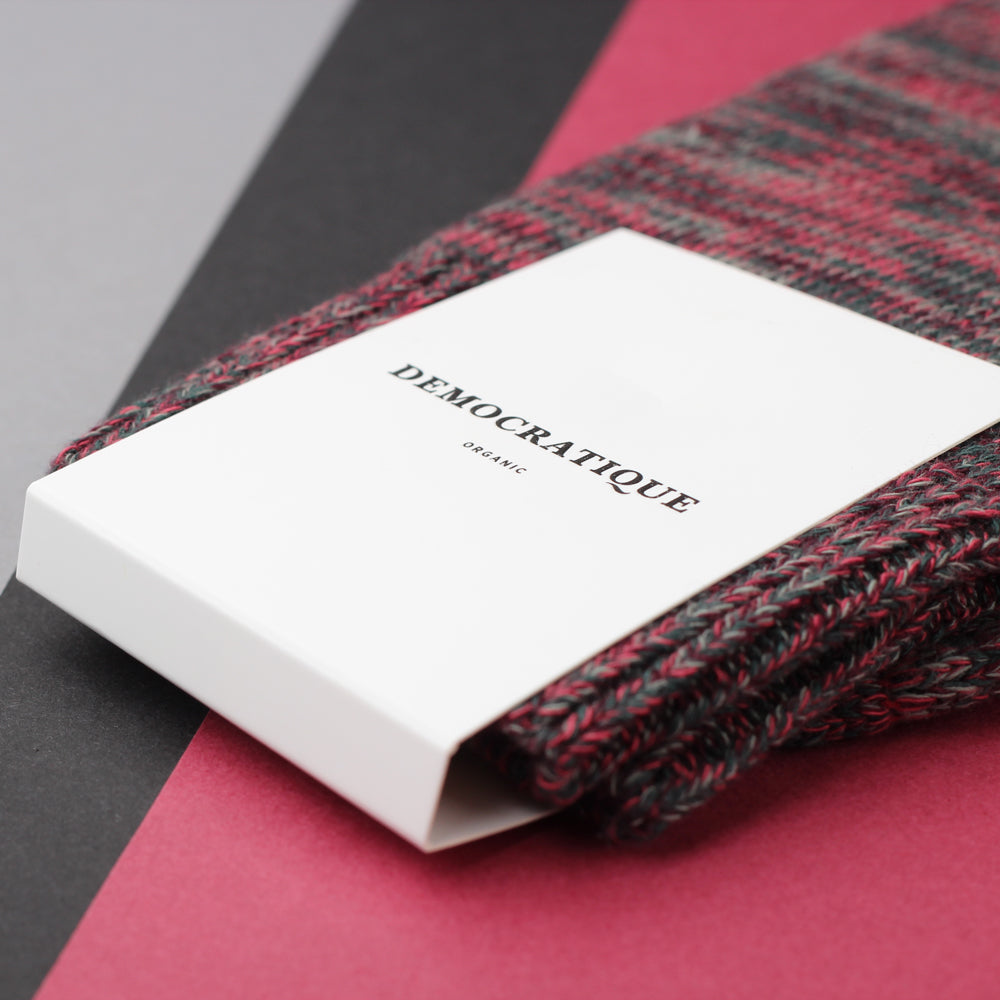 Democratique Socks Relax Chunky Flat Knit Supermelange Organic Cotton Forrest Green / Light Rosso / Heavy Rosso / Army - Democratique Socks