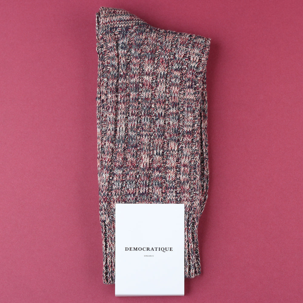 Democratique Socks Relax Schooner Knit Supermelange Organic Cotton Navy / Red Wine / Army / Light Salmon / Off White - Democratique Socks