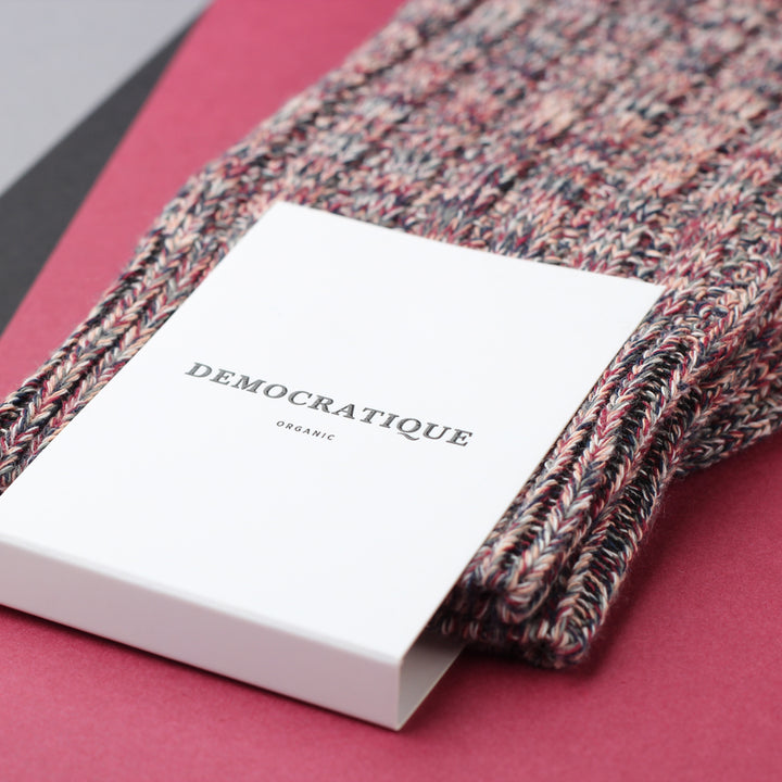Democratique Socks Relax Schooner Knit Supermelange Organic Cotton Navy / Red Wine / Army / Light Salmon / Off White - Democratique Socks