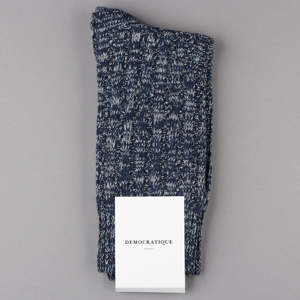 Democratique Socks Relax Schooner Knit Supermelange Organic Cotton Navy / Shaded Blue / Off White - Democratique Socks