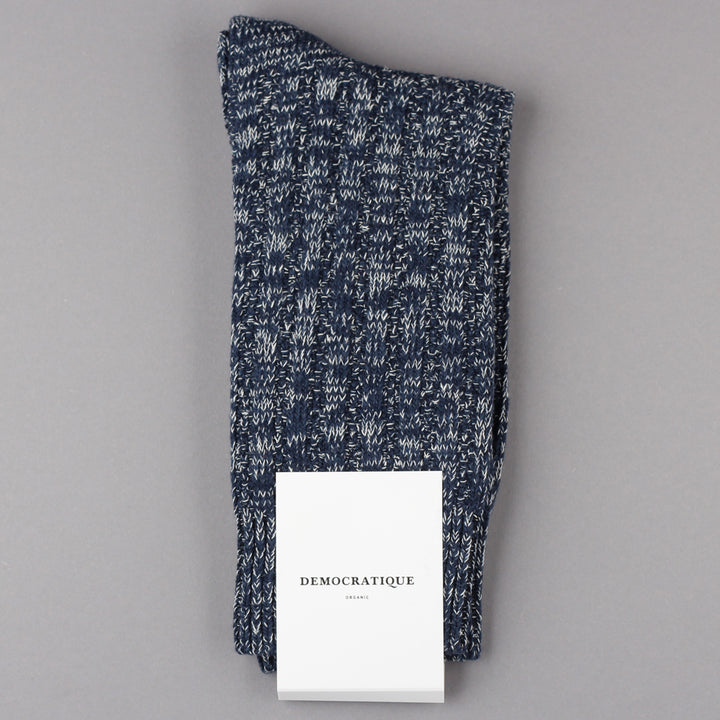 Democratique Socks Relax Schooner Knit Supermelange Organic Cotton Navy / Shaded Blue / Off White - Democratique Socks