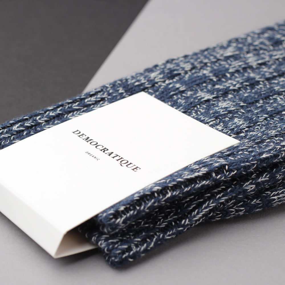 Democratique Socks Relax Schooner Knit Supermelange Organic Cotton Navy / Shaded Blue / Off White - Democratique Socks