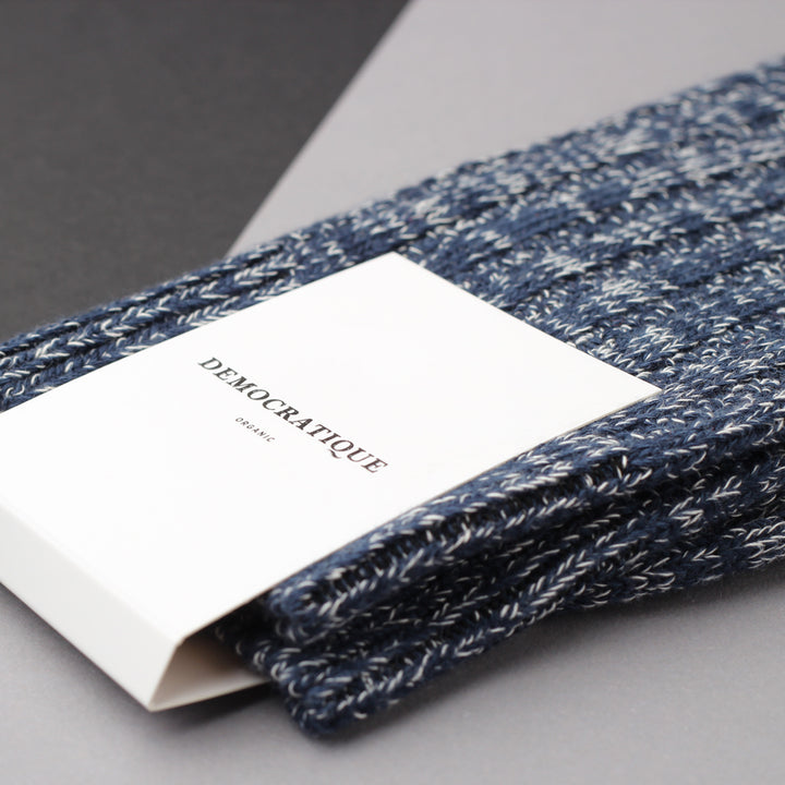 Democratique Socks Relax Schooner Knit Supermelange Organic Cotton Navy / Shaded Blue / Off White - Democratique Socks
