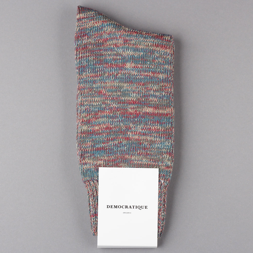 Democratique Socks Relax Chunky Flat Knit Supermelange Organic Cotton Army / Petroleum / Light Rosso / Light Orange - Democratique Socks