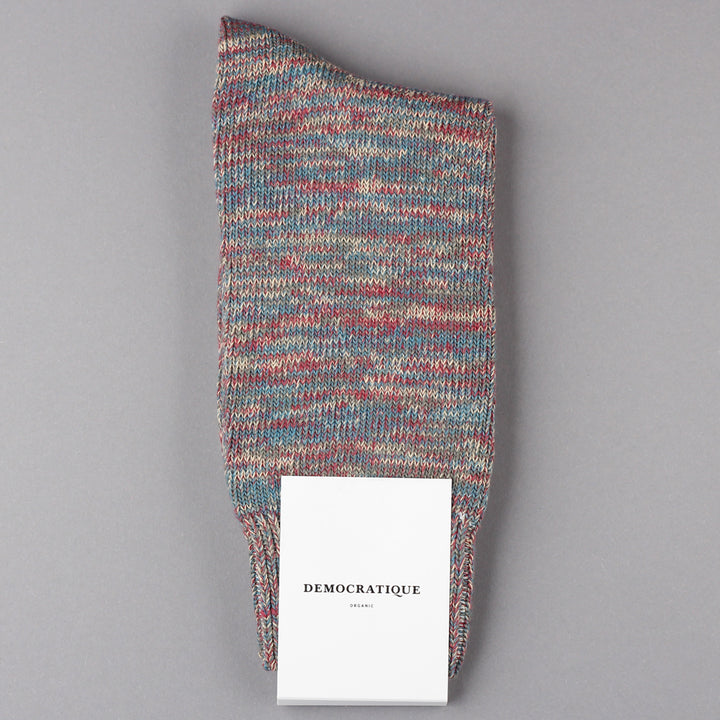 Democratique Socks Relax Chunky Flat Knit Supermelange Organic Cotton Army / Petroleum / Light Rosso / Light Orange - Democratique Socks