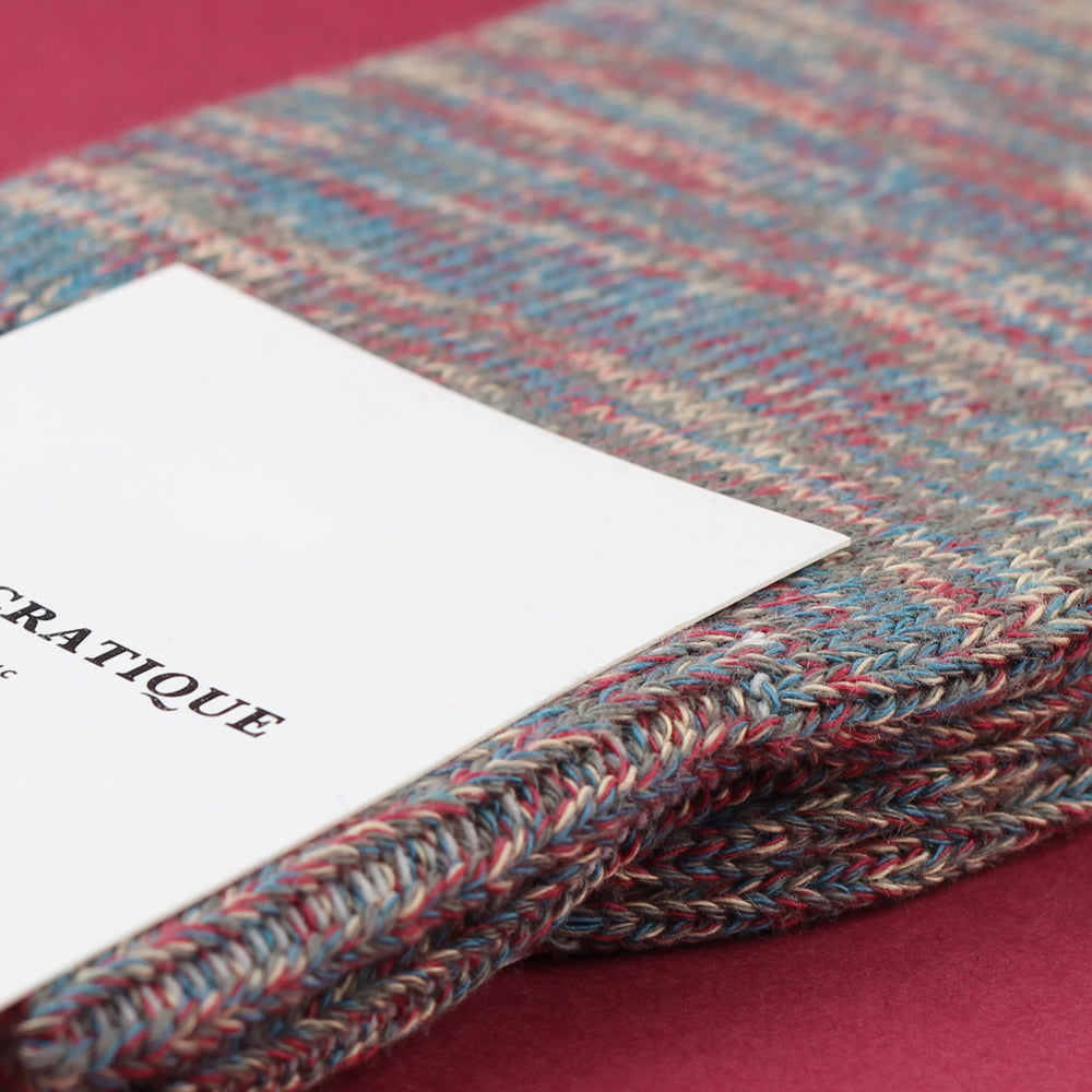 Democratique Socks Relax Chunky Flat Knit Supermelange Organic Cotton Army / Petroleum / Light Rosso / Light Orange - Democratique Socks
