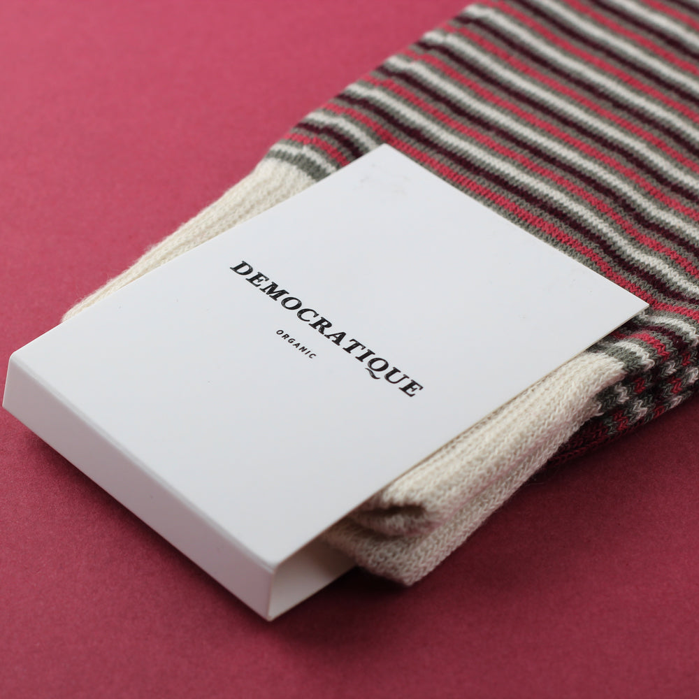 Democratique Socks Originals Ultralight Stripes Organic Cotton Army / Heavy Rosso / Light Rosso / Red Wine / Off White - Democratique Socks