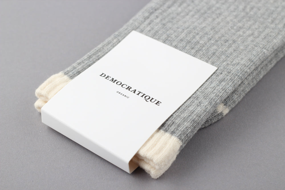 Athletique Classique 80s Rib Organic Cotton Light Grey Melange / Off White - Democratique Socks