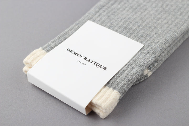 Athletique Classique 80s Rib Organic Cotton Light Grey Melange / Off White - Democratique Socks
