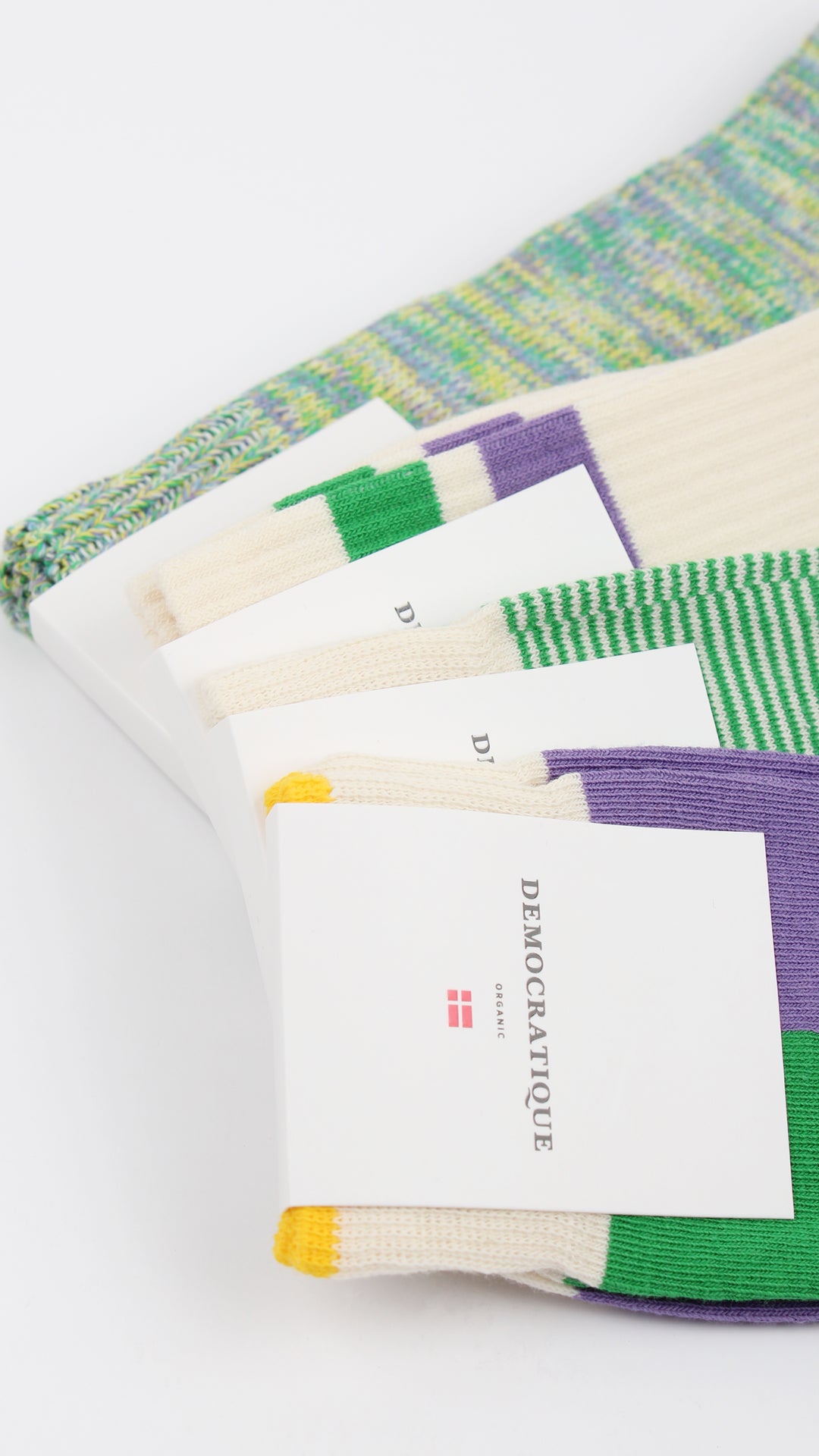 Democratique Socks Relax Chunky Flat Knit Supermelange Organic Cotton Clear Purple / Sunshine  Yellow / Grass Green / Palm Springs Blue / Off White - Democratique Socks