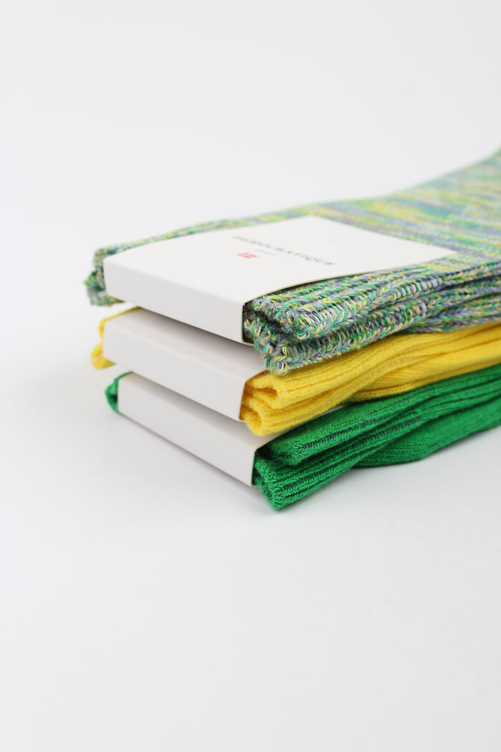 Democratique Socks Relax Chunky Flat Knit Supermelange Organic Cotton Clear Purple / Sunshine  Yellow / Grass Green / Palm Springs Blue / Off White - Democratique Socks