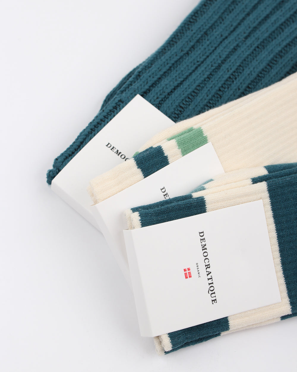 Athletique Classique Stripes Organic Cotton Off White / Benzin / Soft Green - Democratique Socks