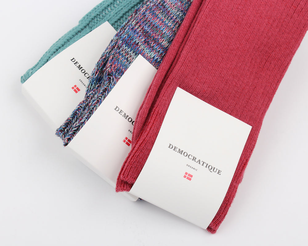 Democratique Socks Relax Chunky Flat Knit Supermelange Organic Cotton Navy / Adams Blue / Malted Red / Irr / Off White - Democratique Socks