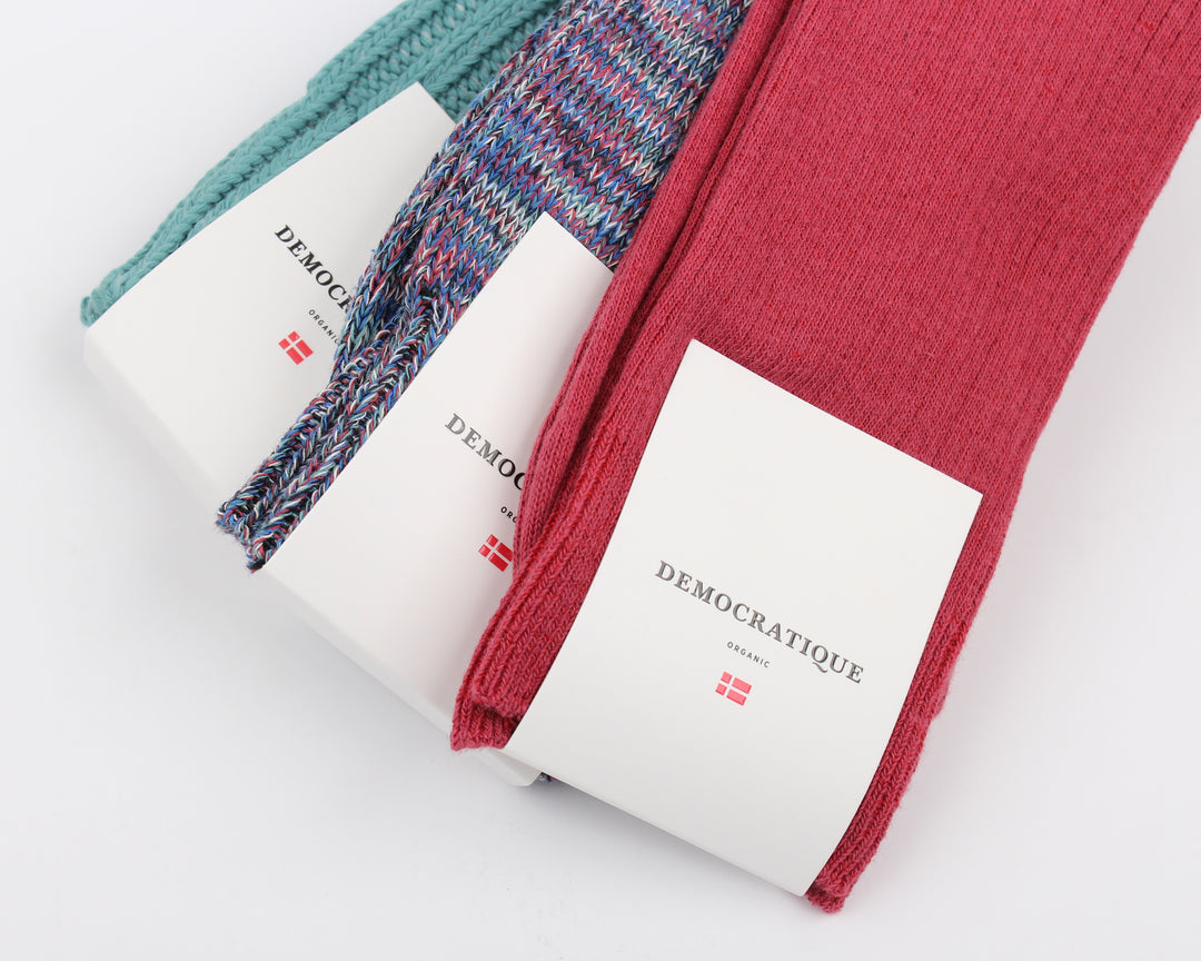 Democratique Socks Relax Chunky Flat Knit Supermelange Organic Cotton Navy / Adams Blue / Malted Red / Irr / Off White - Democratique Socks