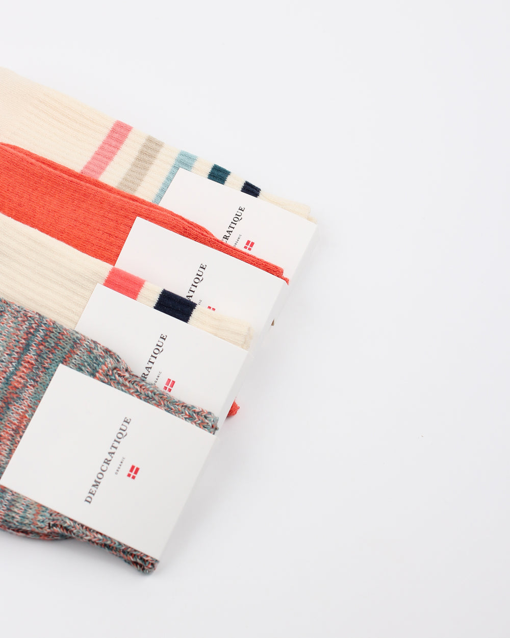 Athletique Classique Super Stripes Organic Cotton Off White / Navy / Benzin / Irr / Khaki / Pale Pink - Democratique Socks