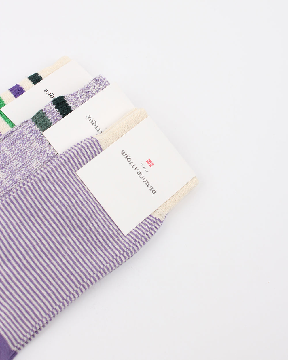 Democratique Socks Relax Heavy Rib Stripe Supermelange Off White / Clear Purple / Forrest Green / Soft Green - Democratique Socks