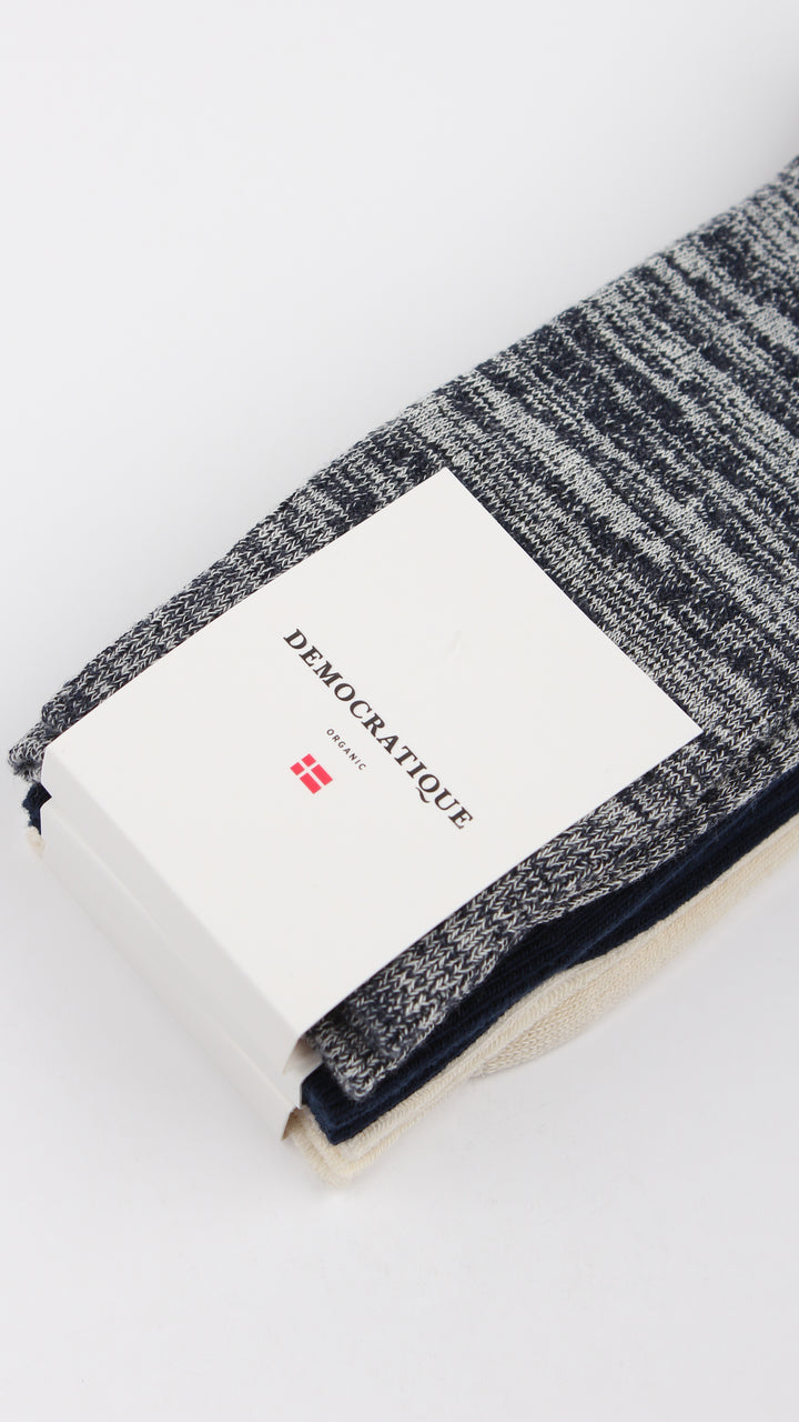Democratique Socks Originals Fine Rib Blur Organic Cotton Navy / Off White - Democratique Socks