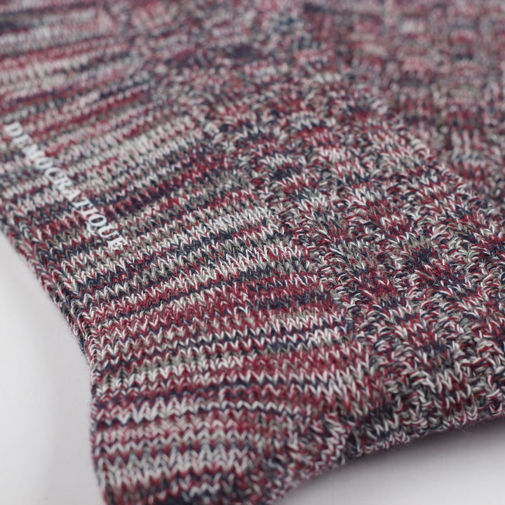 Democratique Socks Relax Schooner Knit Supermelange Army / Bordeaux Red Wine / Off White / Navy - Democratique Socks