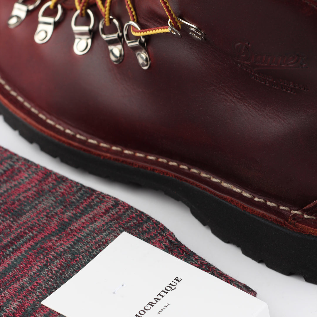 Democratique Socks Relax Chunky Flat Knit Supermelange Organic Cotton Forrest Green / Light Rosso / Heavy Rosso / Army - Democratique Socks