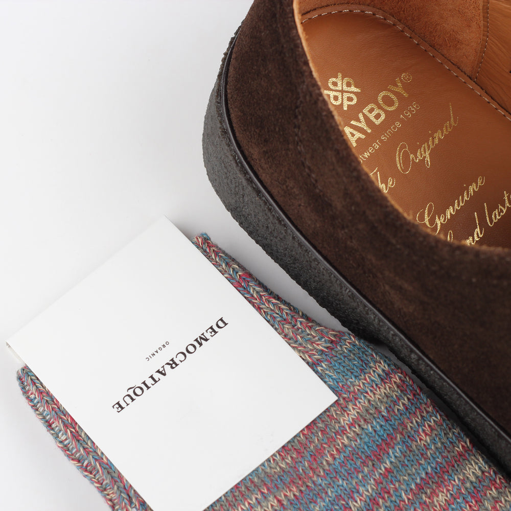 Democratique Socks Relax Chunky Flat Knit Supermelange Organic Cotton Army / Petroleum / Light Rosso / Light Orange - Democratique Socks