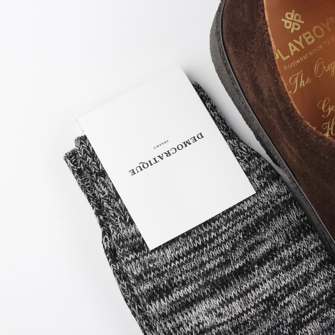 Democratique Socks Relax Chunky Flat Knit Supermelange Organic Cotton Black / Light Grey Melange / Off White / Charcoal Mel. - Democratique Socks