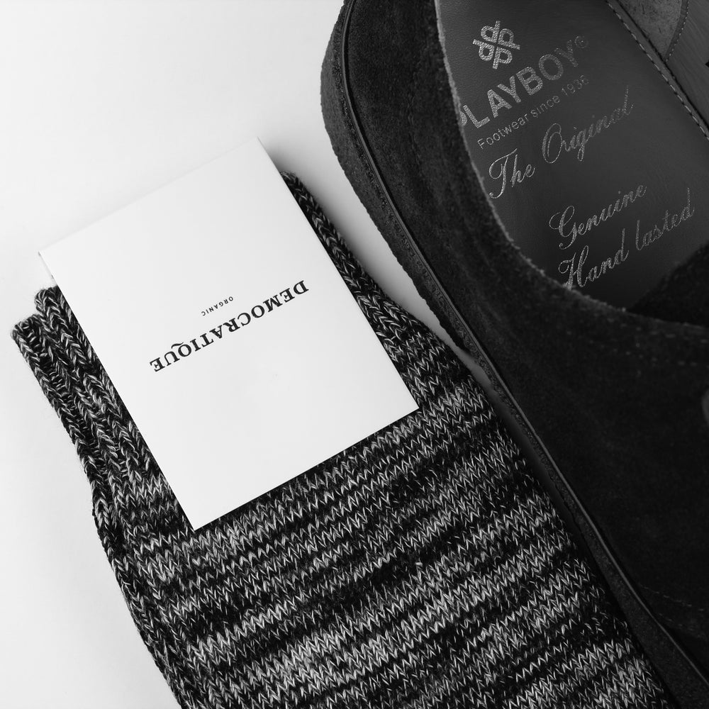 Democratique Socks Relax Chunky Flat Knit Supermelange Organic Cotton Black / Light Grey Melange / Off White / Charcoal Mel. - Democratique Socks