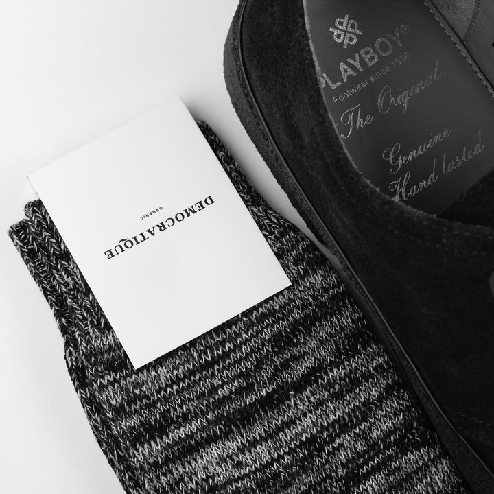 Democratique Socks Relax Chunky Flat Knit Supermelange Organic Cotton Black / Light Grey Melange / Off White / Charcoal Mel. - Democratique Socks