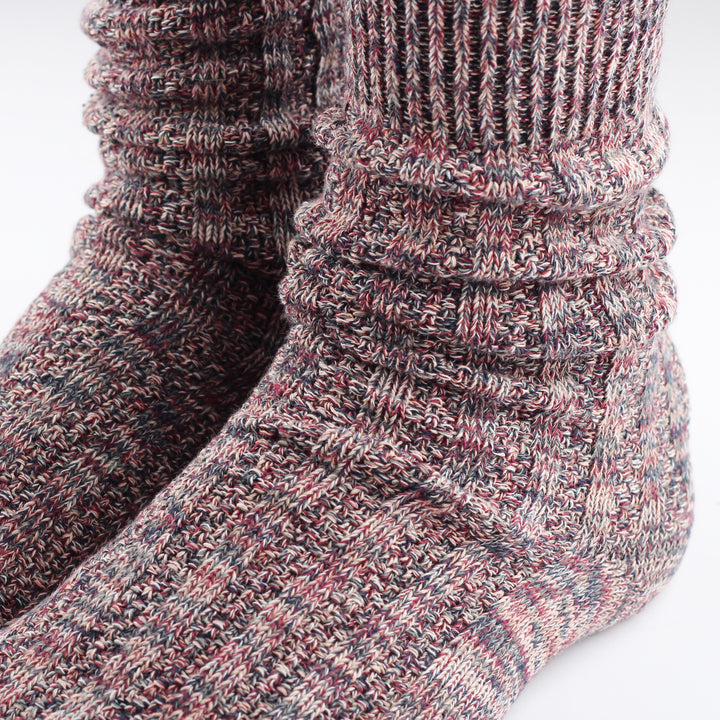 Democratique Socks Relax Schooner Knit Supermelange Organic Cotton Navy / Red Wine / Army / Light Salmon / Off White - Democratique Socks