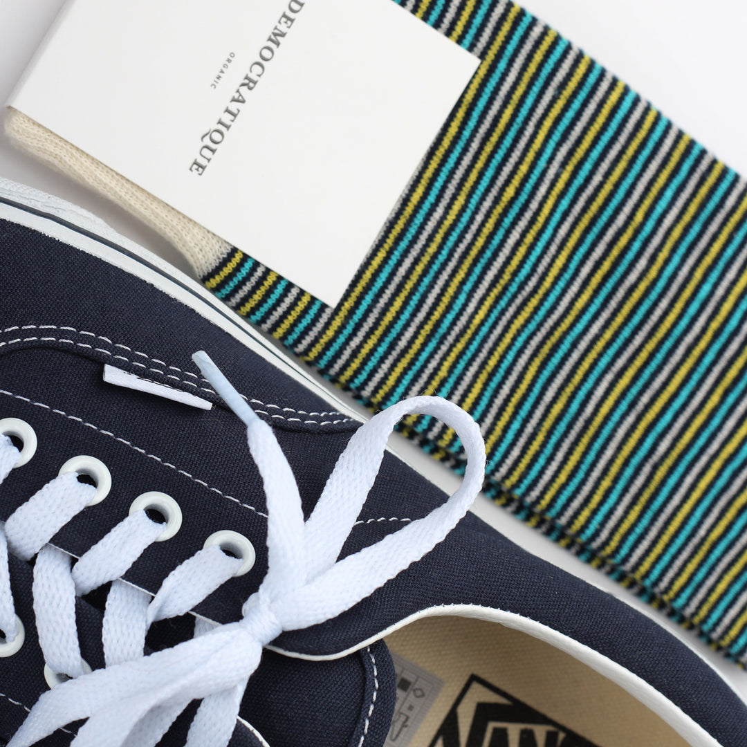 Democratique Socks Originals Ultralight Stripes Organic Cotton Navy / Yellow Sun / Swimmingpool / Off White - Democratique Socks