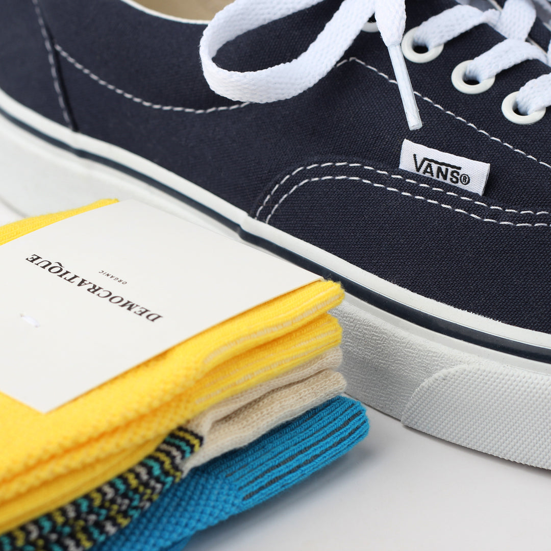 Democratique Socks Originals Ultralight Stripes Organic Cotton Navy / Yellow Sun / Swimmingpool / Off White - Democratique Socks